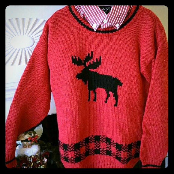 Boys 2-pc. Winter Moose Ensemble 7/8 Sweater & CandyCane Shirt 🎁 - Picture 1 of 6